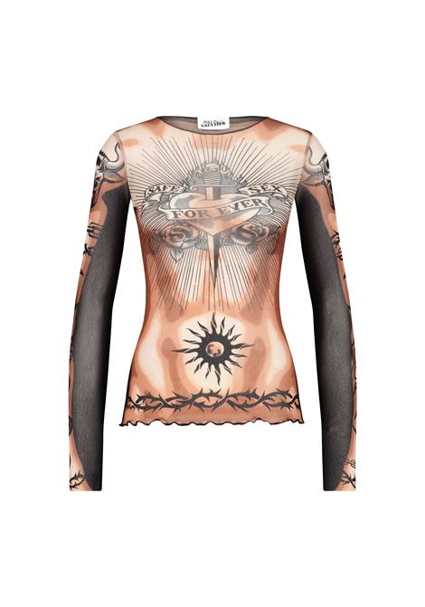 crew neck top donna nude marrone e nero JEAN PAUL GAULTIER | 26/01-W-TO456-M026P636000